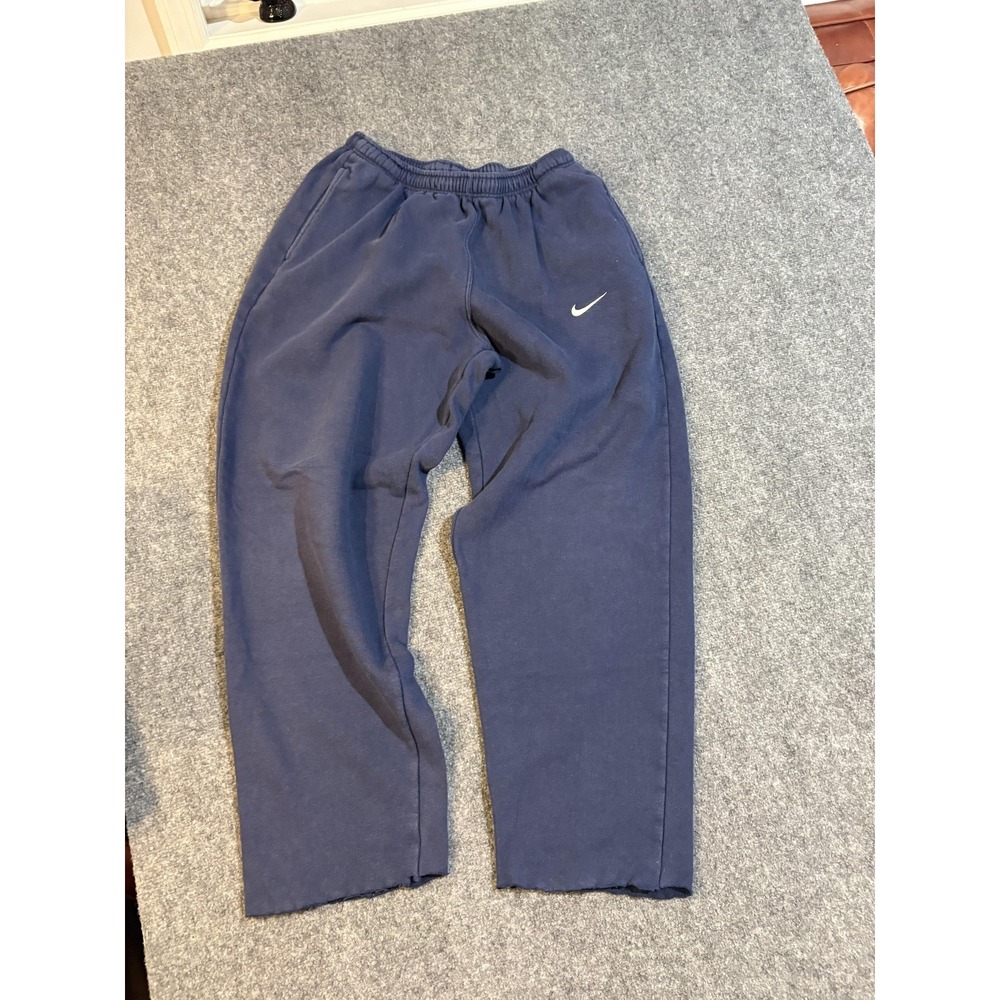 VTG Nike Team Sweatpants Mens Large Blue Fleece Relaxed Fit Raw Hem Pants FLAWS